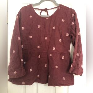 Madewell embroidered floral top‎ with back tie detail women’s size small cotton